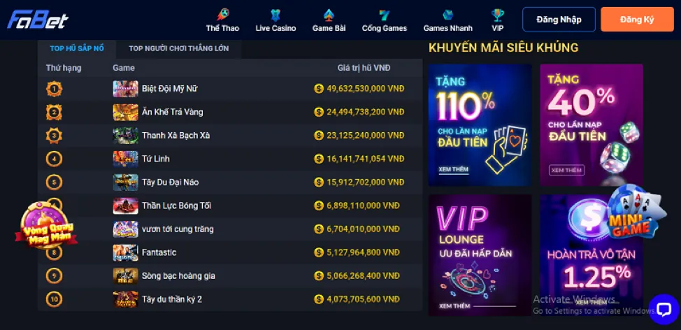 Bàn chơi Baccarat tại f66 casino